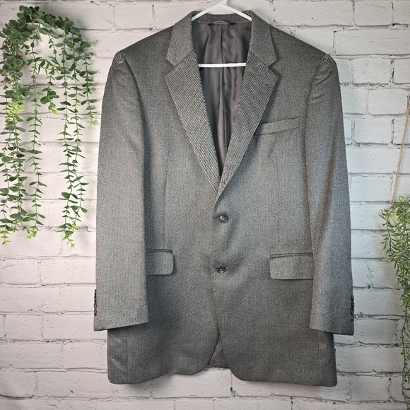 JOS A BANK GRAY BLAZER HERRINGBONE DESIGN SILK CAMEL HAIR BLEND MENS  42L EUC - Picture 1 of 11